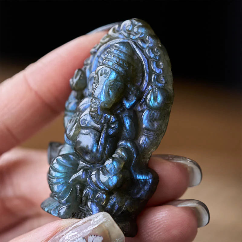 Buddha Stones Ganesh Ganpati Elephant Figurine Labradorite Healing Statue Home Decoration
