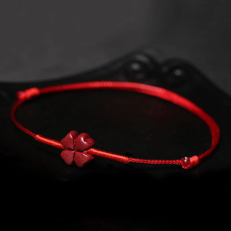 Buddha Stones Handmade Plum Blossom Four Leaf Clover PiXiu Lotus Koi Fish Cinnabar Blessing Braid Bracelet