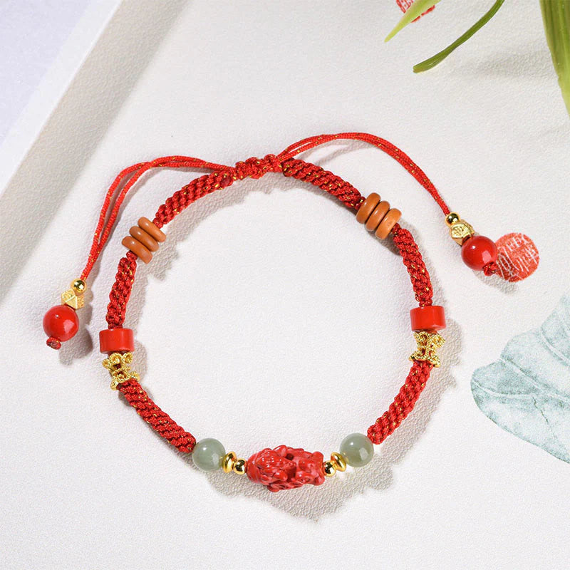 Buddha Stones Year Of The Horse Cinnabar Hetian Jade Red String Blessing Bracelet