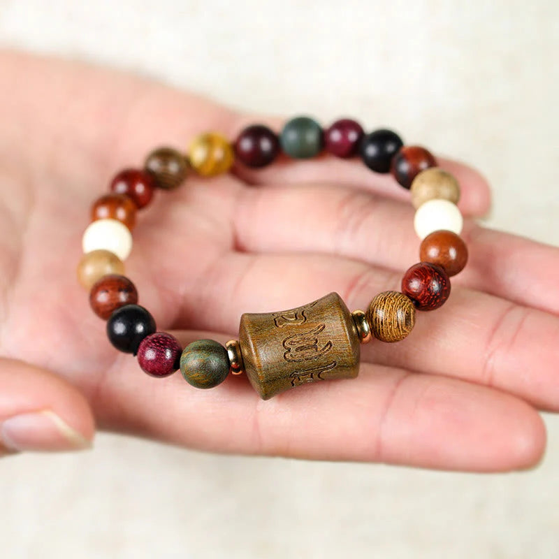 Buddha Stones Tibet Multicolored Sandalwood Om Mani Padme Hum Protection Bracelet