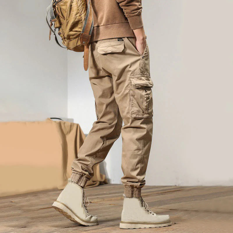 Buddha Stones Summer Cotton Elastic Cuffs Tapered Men's Pants With Pockets
