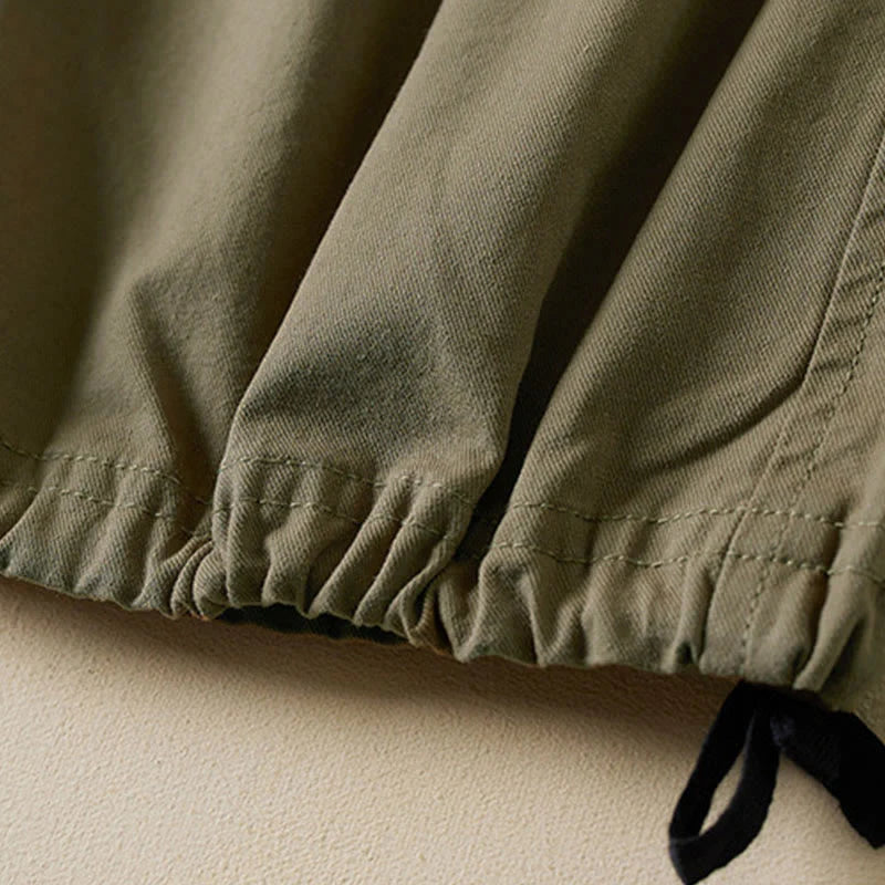 Buddha Stones Fall Drawstring 7-8 Length Cotton Women's Cargo Pants With Pockets