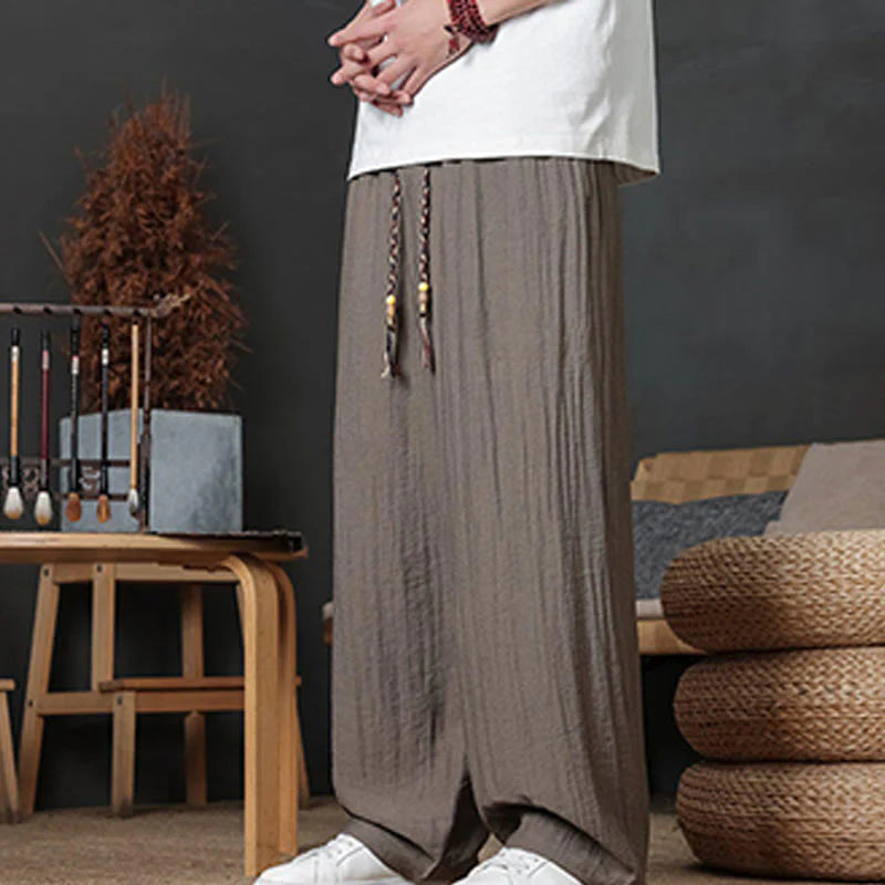 Buddha Stones Casual Plain Color Drawstring Design Men's Pants With Pockets