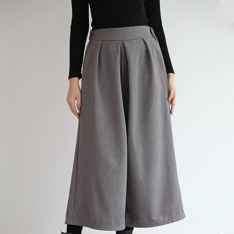 Buddha Stones Plain Elastic Waistband Design Women's 7-8 Length Wide Leg Pants With Pockets