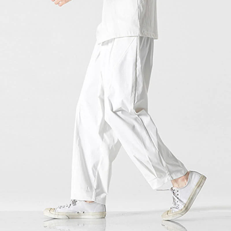 Buddha Stones Summer Solid Drawstring Ankle-Length Men's Cargo Harem Pants With Pockets