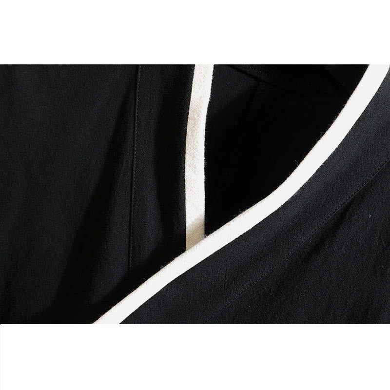 Buddha Stones Tang Suit Embroided Crane Pattern Lace-Up Side Men's Cotton Linen Short Sleeve T-Shirt