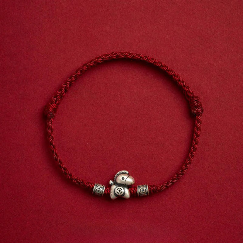 Buddha Stones Year of the Horse 999 Sterling Silver String Braided Protection Bracelet
