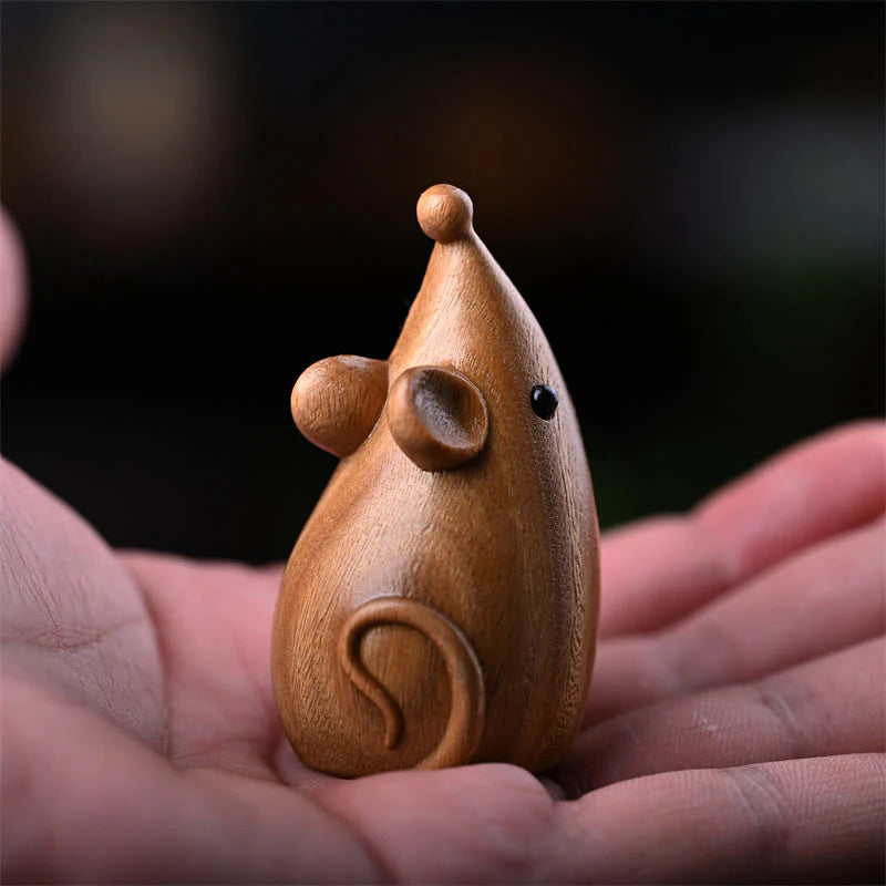 Buddha Stones Small Cat Mouse Green Sandalwood African Red Rosewood Peace Home Decoration
