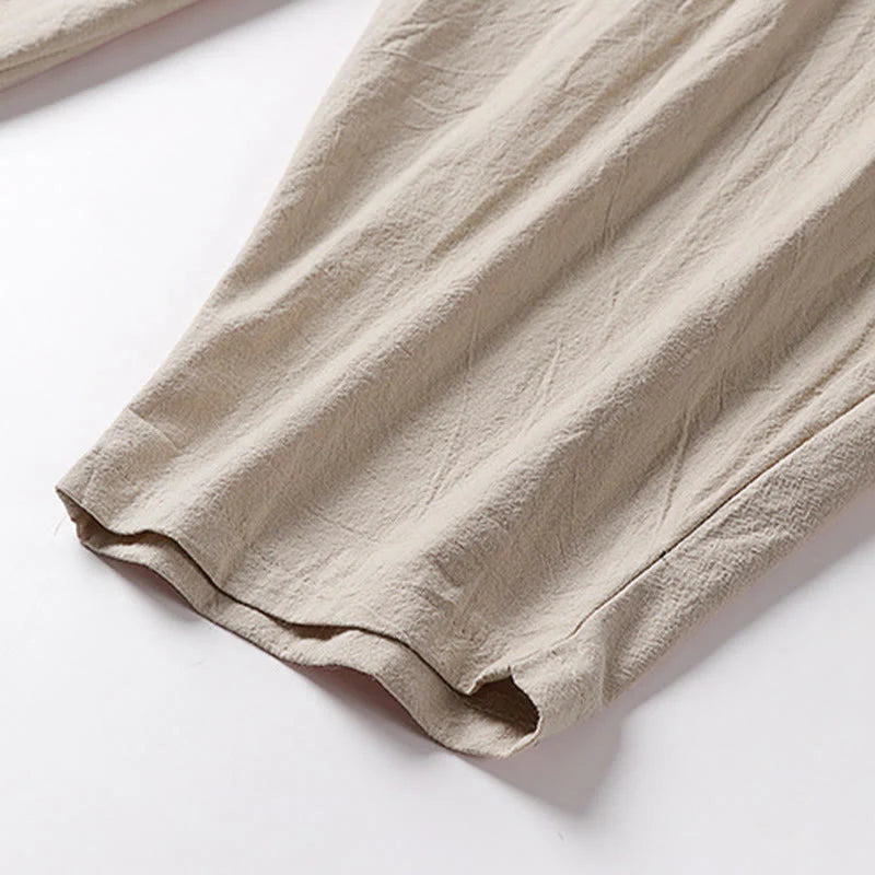 Buddha Stones Spring Fall Solid Color Drawstring Men's Ankle-Length Harem Pants With Pockets