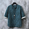 Buddha Stones Summer Floral Pattern Frog-Button Half Sleeve Cotton Men's Shirt