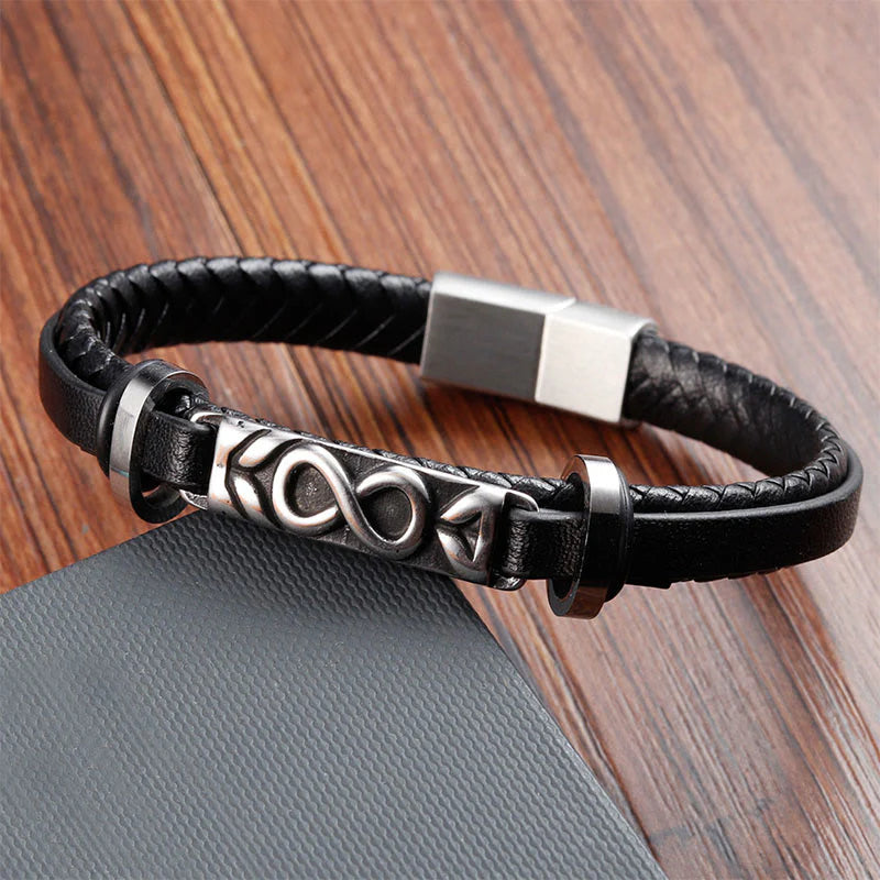 Buddha Stones Titanium Steel Balance Multi-Layered Leather Figure-Eight Bracelet