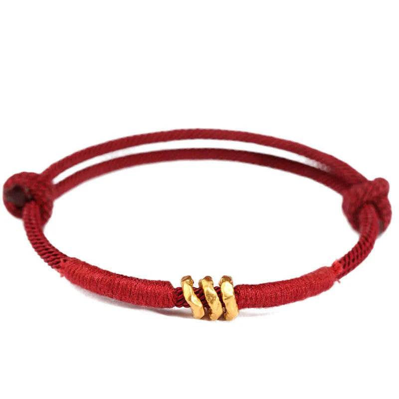Buddha Stones 999 Gold Ring Design Handmade Luck Braided Red Rope Bracelet Anklet