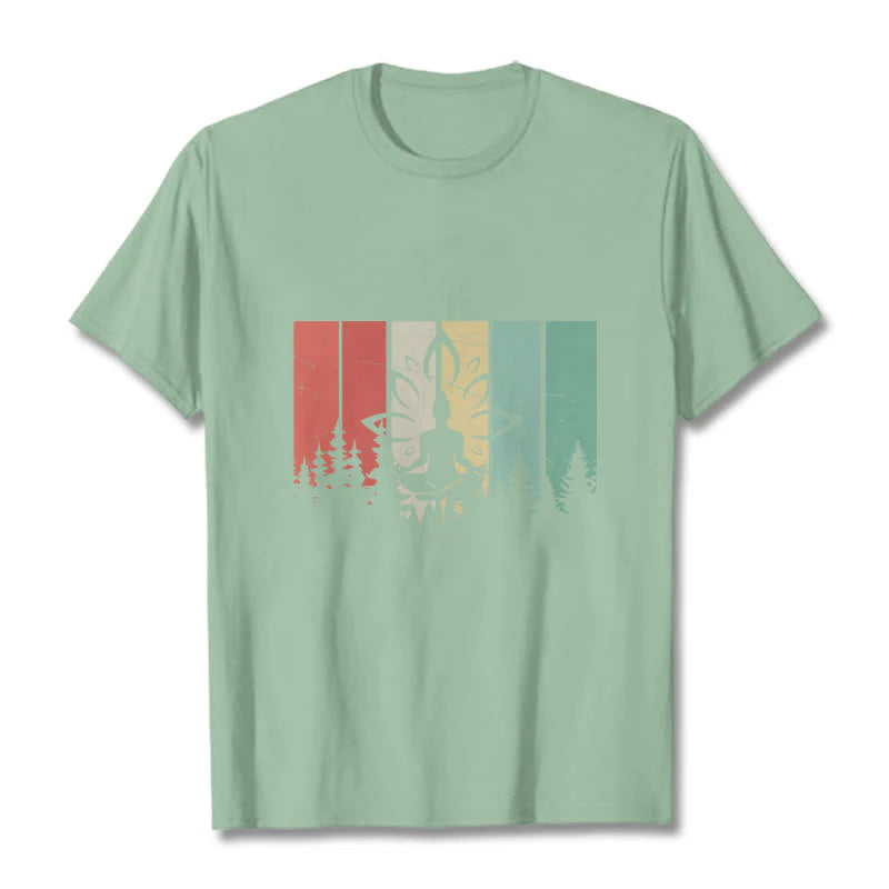 Buddha Stones Buddha Statue Meditating In Lotus Position Shadow Pattern Cotton Tee T-shirt