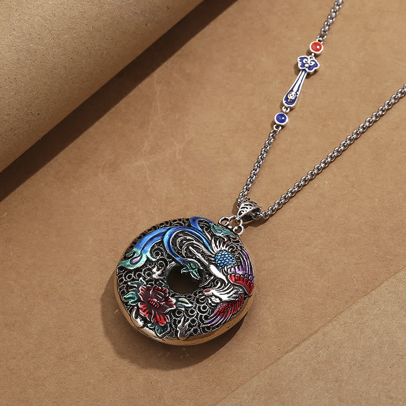 Buddha Stones Phoenix Peony Flower Luck Protection Necklace Pendant (Extra 30% Off | USE CODE: FS30)