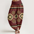 Buddha Stones Cotton Casual Symmetrical Navajo Textile Style Pattern Women's Elastic Waist Harem Pants