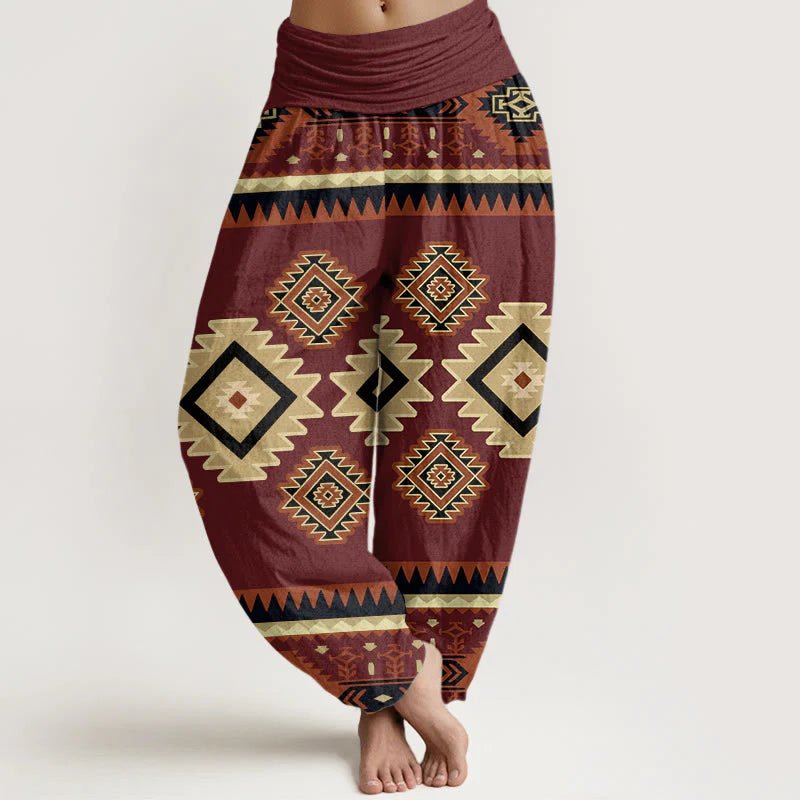 Buddha Stones Cotton Casual Symmetrical Navajo Textile Style Pattern Women's Elastic Waist Harem Pants
