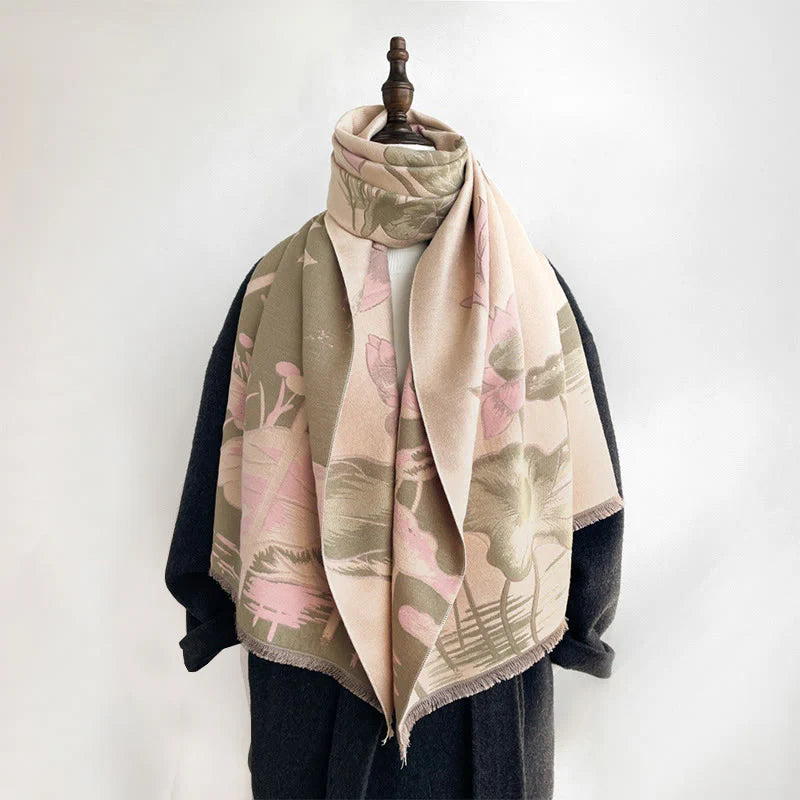 Buddha Stones Fall Lotus Koi Fish Dragonfly Pattern Cozy Scarf Shawl