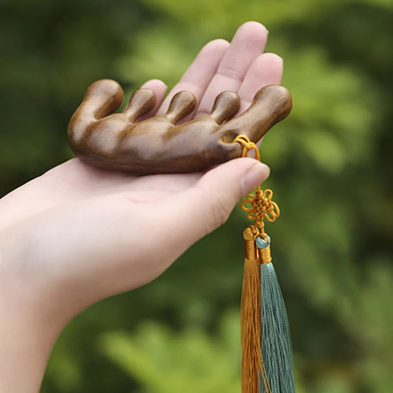 Buddha Stones Simple Green Sandalwood Soothing Tassel Massage Comb