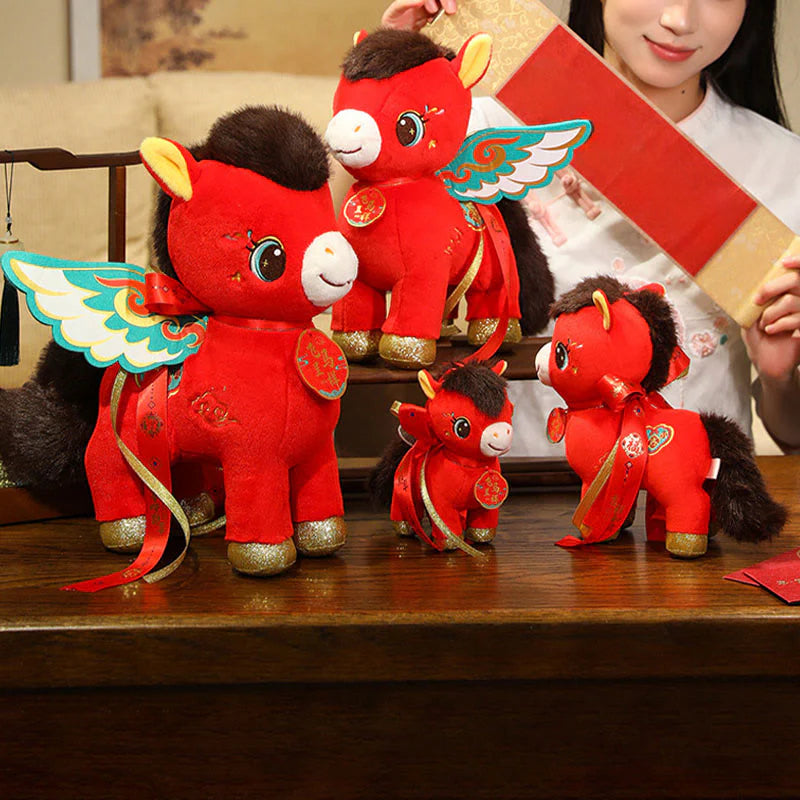 Buddha Stones Year Of The Horse Auspicious Cloud Pattern Winged Horse Plush Doll Energy Home Decoration