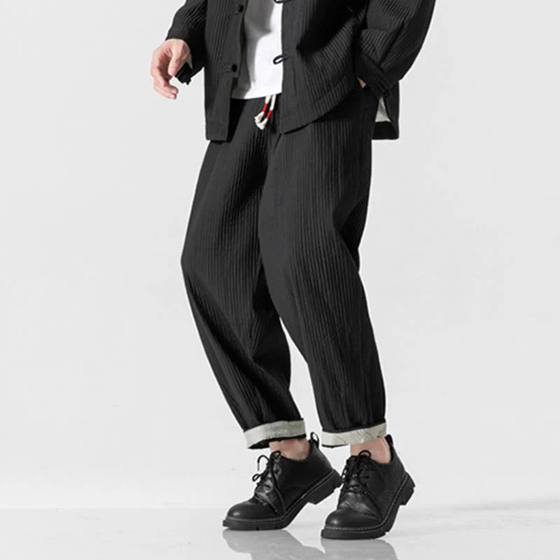 Buddha Stones Fall Solid Color Drawstring Men's Ankle-Length Harem Pants With Pockets