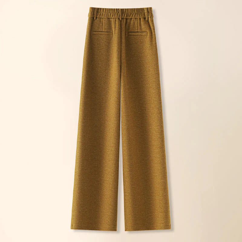Buddha Stones Plain Button Cotton Thick Wool Women's Wide Leg Pants With Pockets