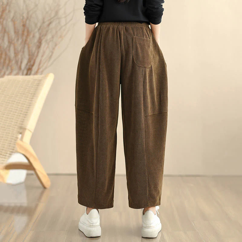 Buddha Stones Women's Fall Patchwork Plain Corduroy Harem Pants With Pockets