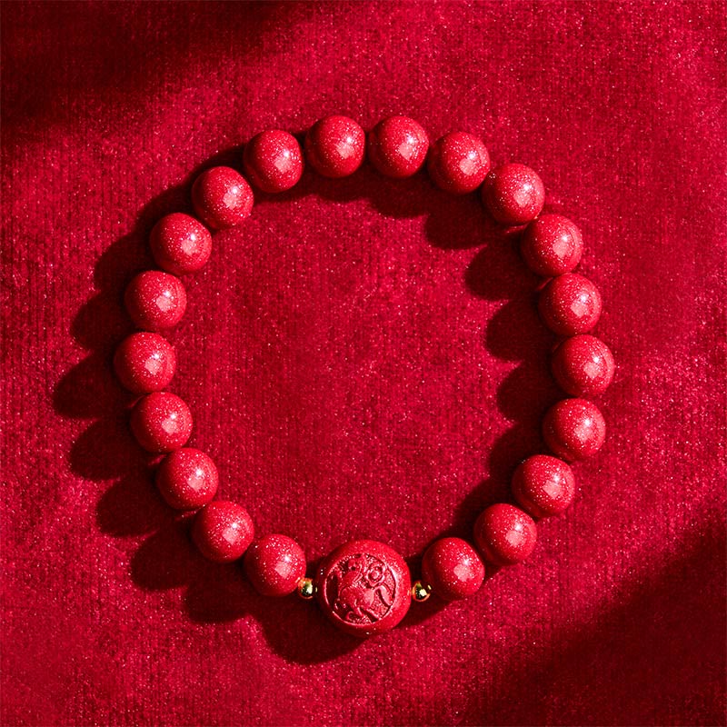 Buddha Stones Chinese Zodiac Year Of The Horse Carved Cinnabar Peaceful Blessing Bracelet