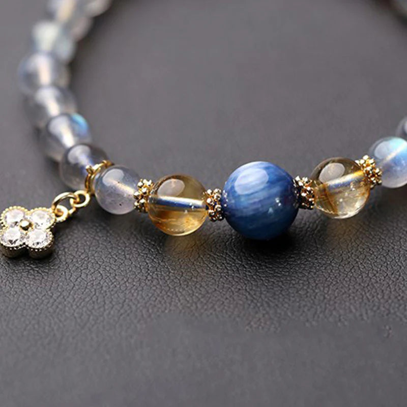Buddha Stones Natural Moonstone Flower Chram Healing Beads Bracelet