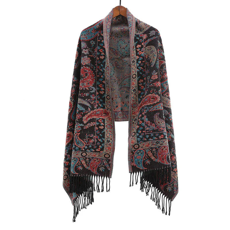 Buddha Stones Ethnic Embroidered Paisley Flowers Pattern Tassel Soft Scarf Shawl