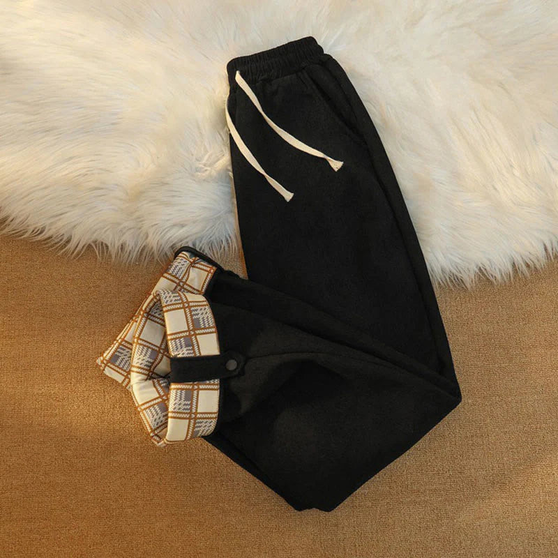 Buddha Stones Women's Patchwork Cotton Corduroy Fleece-Lined Wide Leg Pants With Pockets