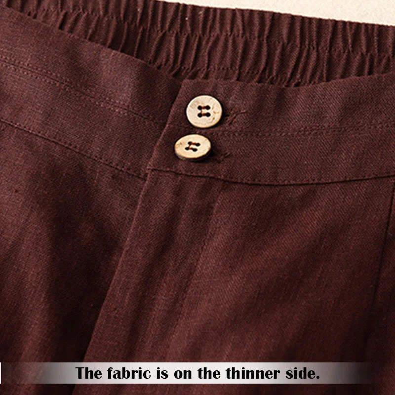 Buddha Stones Summer Casual Simple Design Linen Women's Wide Leg Pants With Zipper Pockets