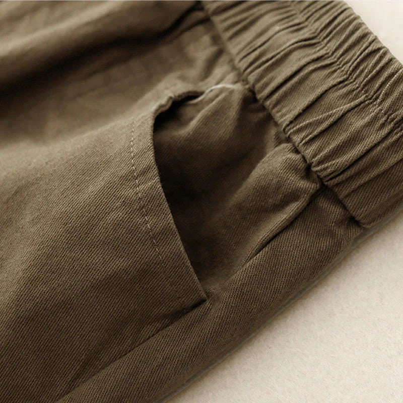 Buddha Stones Vintage Plain Drawstring Button Design Slide Slite Women's Cotton Linen 7-8 Length Skirt With Pockets