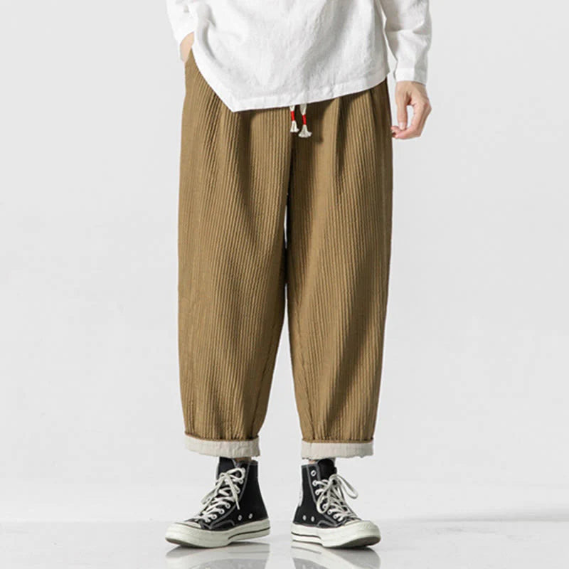 Buddha Stones Fall Solid Color Drawstring Men's Ankle-Length Harem Pants With Pockets