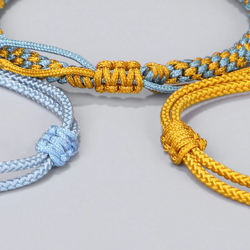 Buddha Stones 3Pcs Blue Yellow String Golden Copper Beads Healing Bracelet