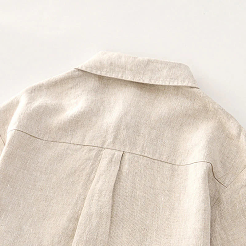 Buddha Stones Solid Color Buttons Men's Short Sleeve Linen Shirt With Pockets