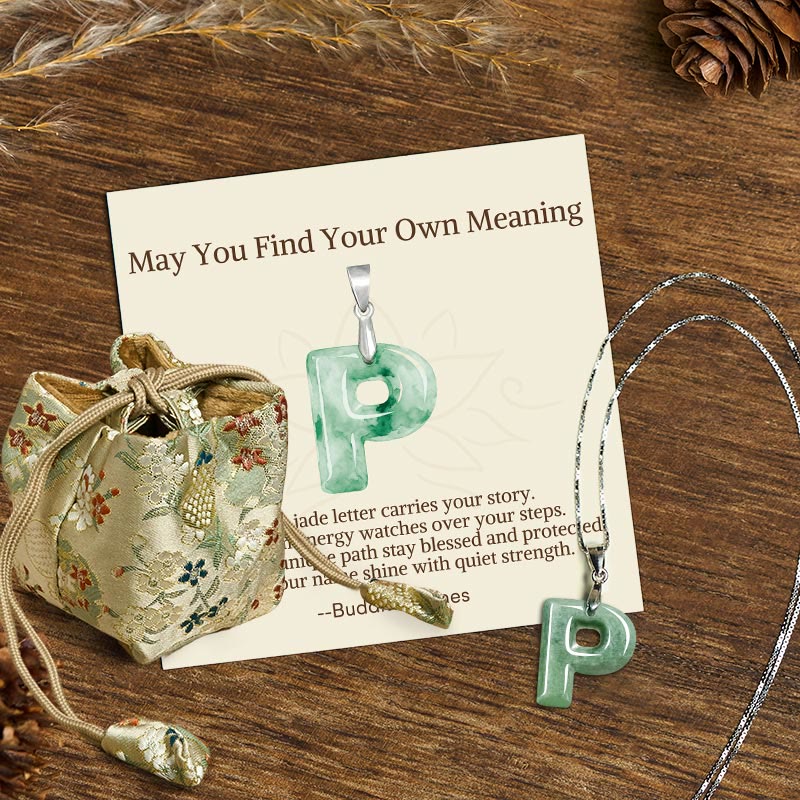Buddha Stones May You Find Your Own Meaning Natural A-Z Letter Jade 925 Sterling Silver Chain Necklace Includes Gift Message Card