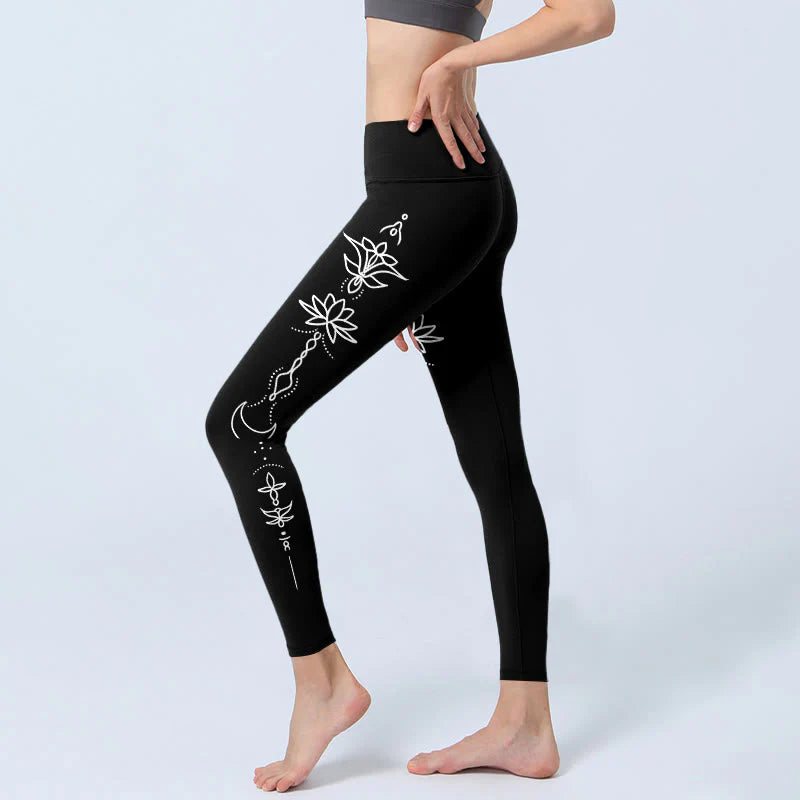 Buddha Stones Lotus Half Moon Pattern Gym Leggings Women's Yoga Pants