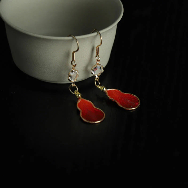 Buddha Stones Handcrafted Red Silk Art Gourd Glass Blessing Fortune Hook Earrings