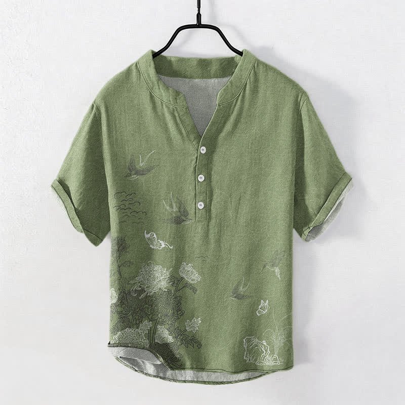 Buddha Stones Swallow Lotus Butterfly Men's Short Sleeve Shirt