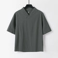 Buddha Stones Summer Simple V-Neck Short Sleeve Cotton Linen Men's Shirt