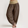 Buddha Stones Cotton Brown Blue Black Solid Color Women's Elastic Waist Harem Pants