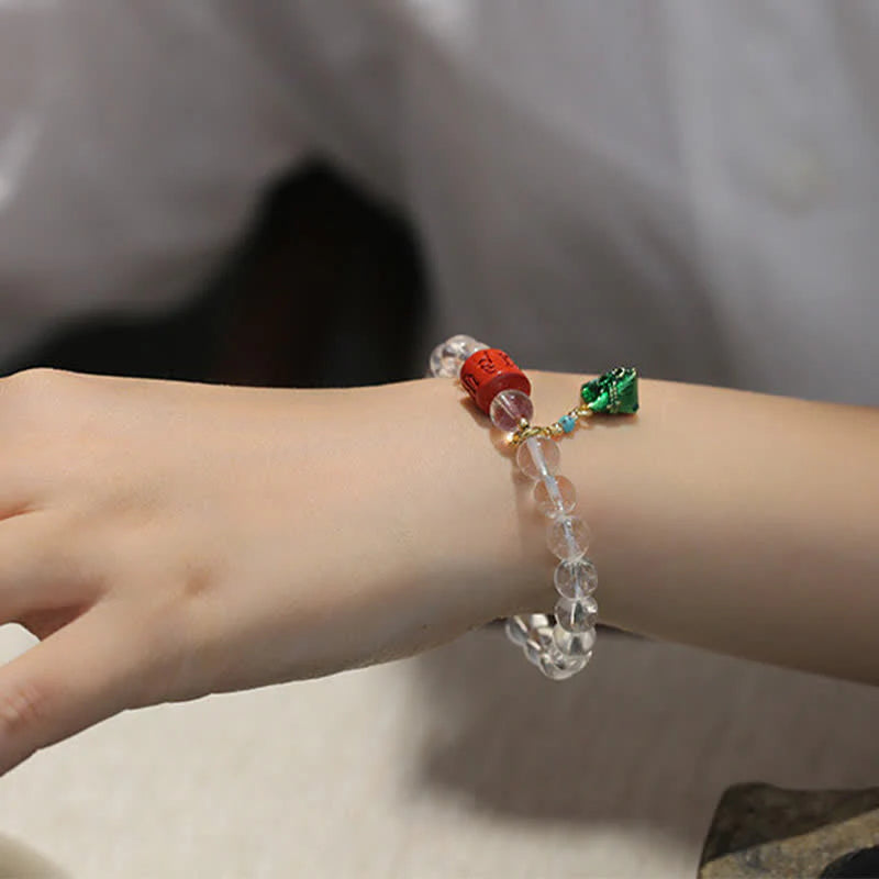 Buddha Stones Natural Clear Quartz Om Mani Padme Hum Healing Bracelet