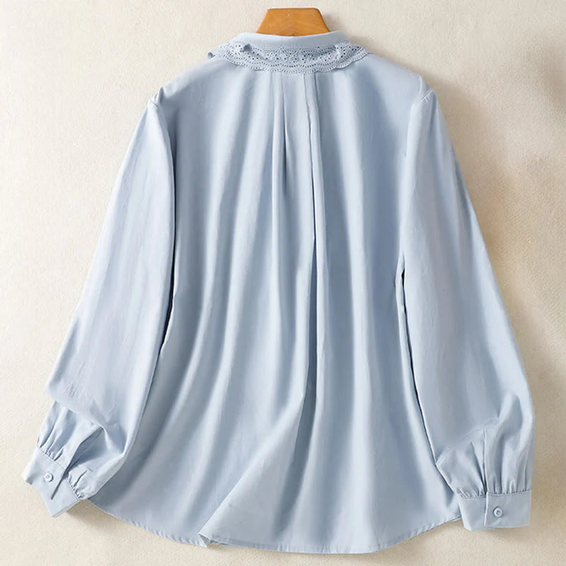 Buddha Stones Casual Women's Long Sleeve Lace Lapel Shirt