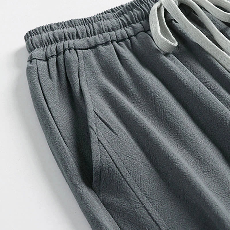 Buddha Stones Summer Drawstring Elastic Waist Frog-Button Ankle-Length Men's Cotton Linen Pants With Pockets