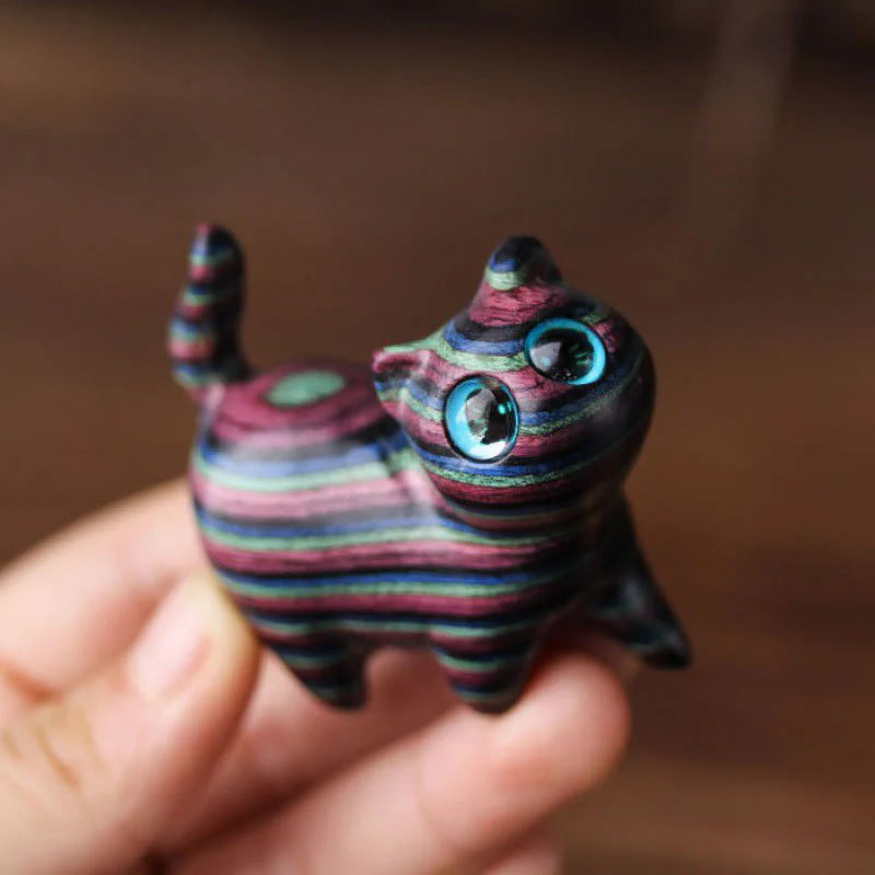 FREE Today: Healing and Protection Colored Sandalwood Carved Tilt Head Cat Decoration