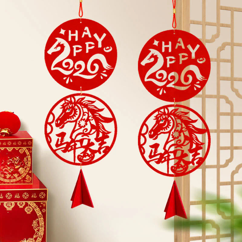 Buddha Stones Year of the Horse HAPPY 2026 Luck Chinese New Year Spring Festival Hanging Decoration