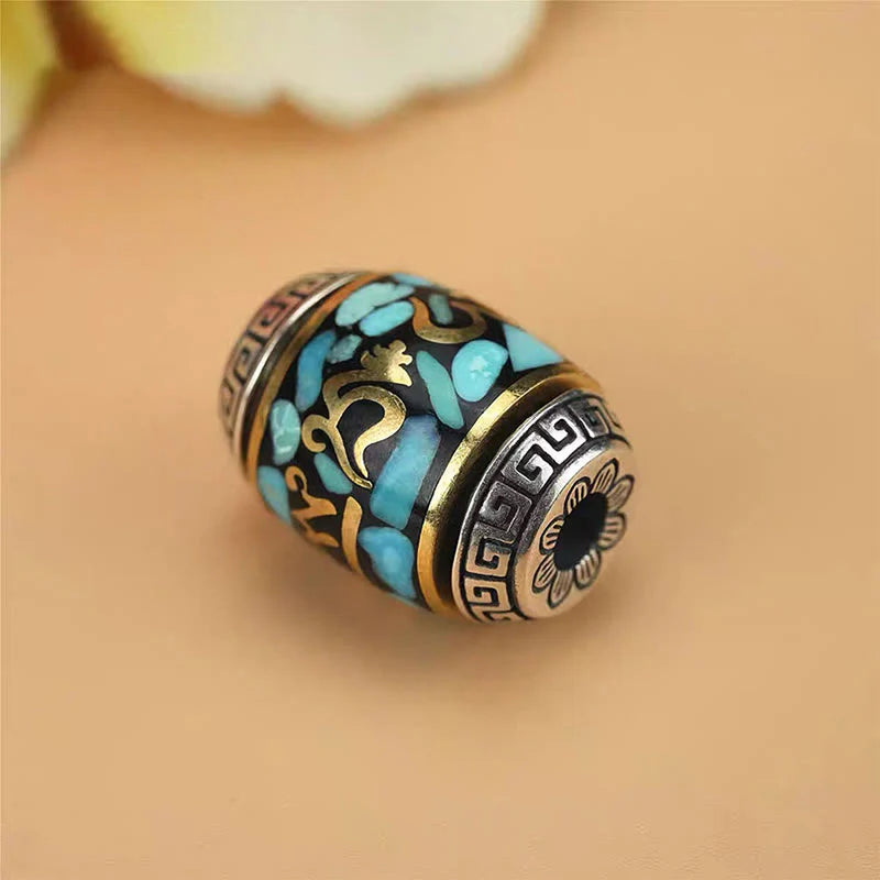 Buddha Stones Tibet Om Mani Padme Hum Dzi Bead Pattern Protection Rotatable Necklace Pendant