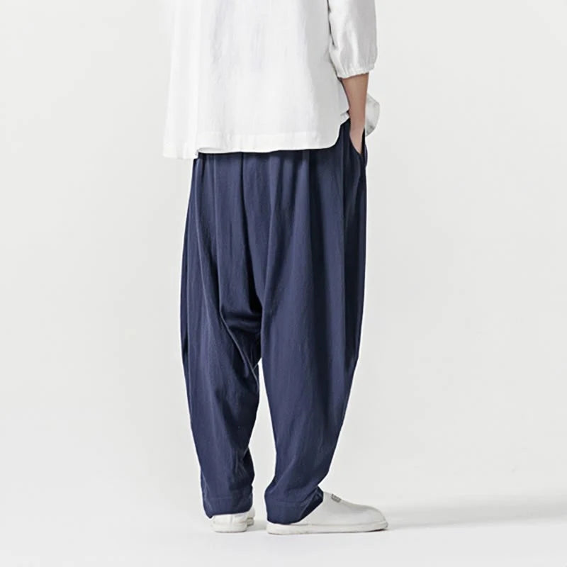 Buddha Stones Solid Color Drawstring Men's Harem Pants With PocketsAnkle-Length (9 Length)