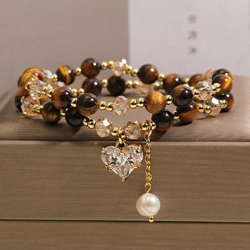 Buddha Stones Natural Tiger Eye Love Heart Double Wrap Protection Bracelet