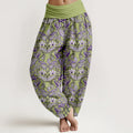 Buddha Stones Cotton Star Shaped Flowers Leaves Pattern Women's Elastic Waist Harem Pants